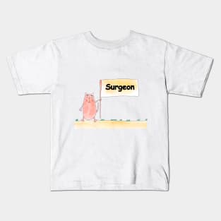 Surgeon. Profession, work, job. Cat shows a banner with the inscription. Watercolor illustration. A gift for a professional. Kids T-Shirt